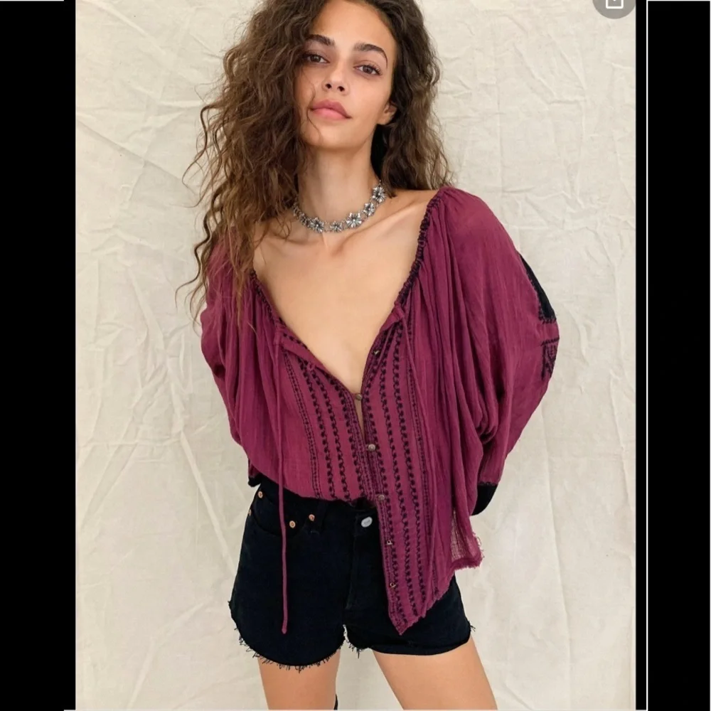 NWT Free People Western Stars Embroidered Blouse S